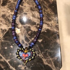 Blown Glass beaded and heart necklace